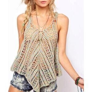 Illa Illa Crochet top Beige preppy Y2K babydoll beach boho Small A005077